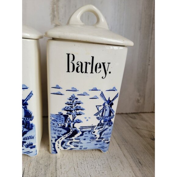 Vintage Germany tea barley jar container set Xmas decor windmill - Picture 3 of 9